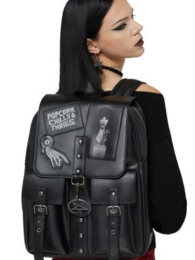 Killstar Black Faux Leather Gothic Backpack with Patches